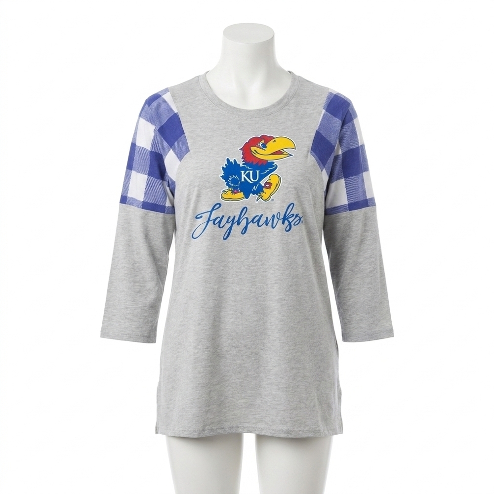 NEW GAMEDAY COUTURE university of kansas get in check tunic in grey/purple